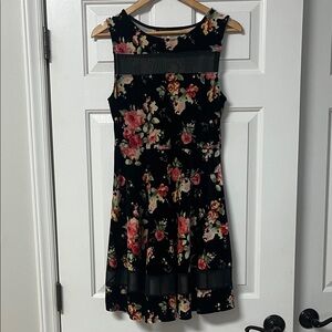 Vintage Beware! Floral Velvet Fit & Flare Dress Mesh Panel Dark Romantic Fairy